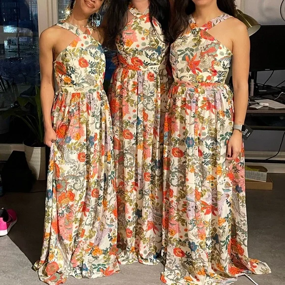 fitted lace wedding dress Cream Floral Smocked Top Maxi Dress With Slit main image 1